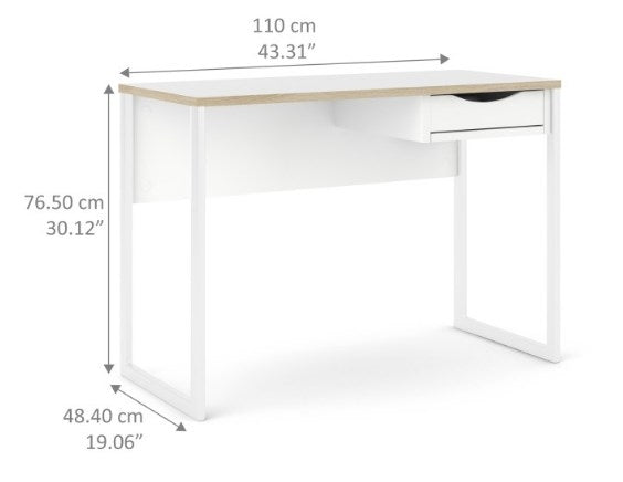 Function Plus Desk 1 Drawer in White with Oak Trim