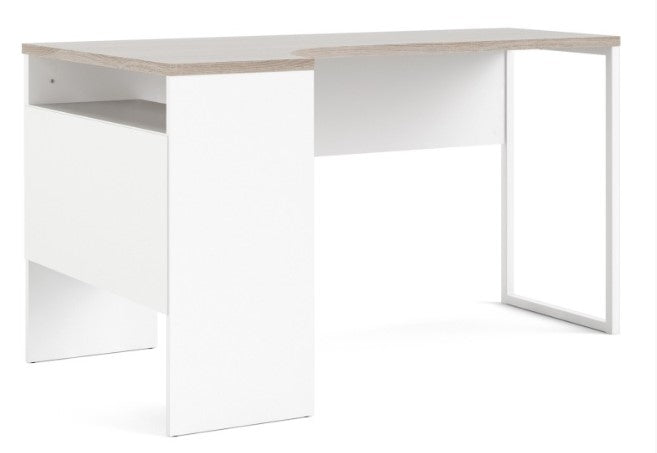 Function Plus White Corner Desk 2 Drawer in White and Truffle Oak