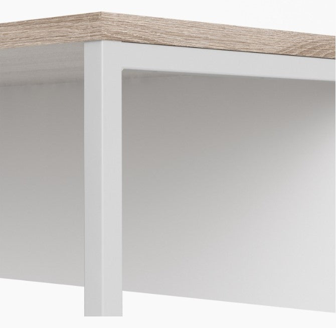 Function Plus White Corner Desk 2 Drawer in White and Truffle Oak