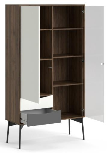 Fur China Cabinet 1 Door 1 Glass Door 2 Drawer in Grey, White and Walnut
