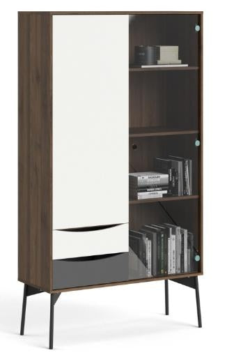 Fur China Cabinet 1 Door 1 Glass Door 2 Drawer in Grey, White and Walnut