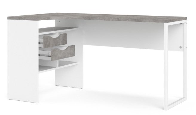 Function Plus Corner Desk 2 Drawer in White and Grey
