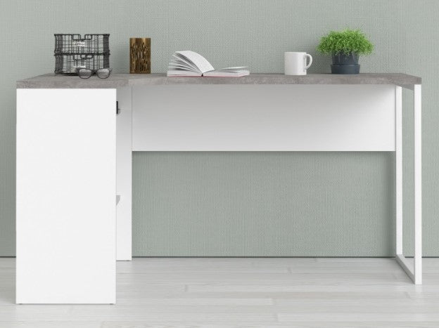 Function Plus Corner Desk 2 Drawer in White and Grey