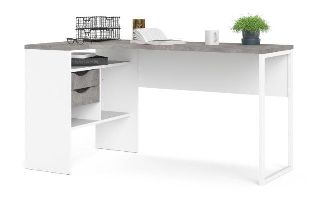 Function Plus Corner Desk 2 Drawer in White and Grey