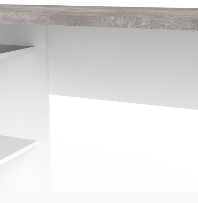 Function Plus Corner Desk 2 Drawer in White and Grey