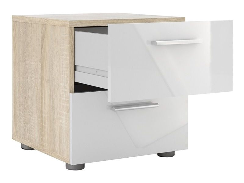 Pepe Bedside 2 Drawer in Oak with White High Gloss