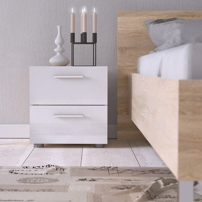 Pepe Bedside 2 Drawer in Oak with White High Gloss
