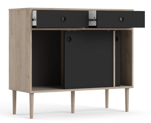 Rome Sideboard 2 Sliding Door 2 Drawer in Jackson Hickory Oak with Matt Black