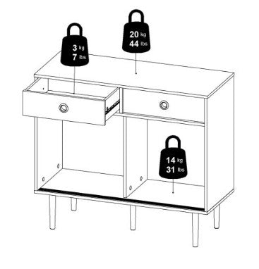 Rome Sideboard 2 Sliding Door 2 Drawer in Jackson Hickory Oak with Matt Black
