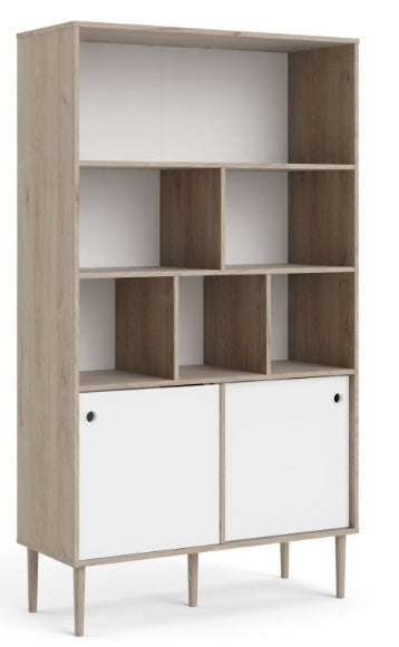 Rome Bookcase 2 Sliding Door - Jackson Hickory Oak with Matt White