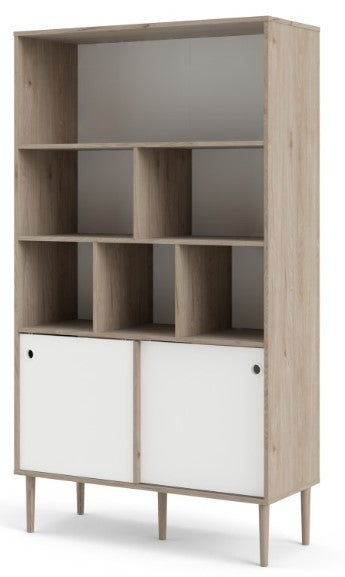 Rome Bookcase 2 Sliding Door - Jackson Hickory Oak with Matt White