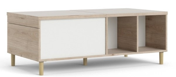 Rome Coffee Table with Sliding Top in Hickory Oak with Matt White