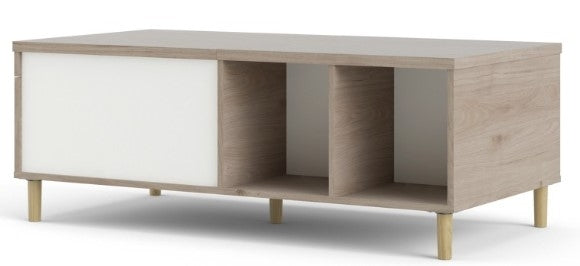Rome Coffee Table with Sliding Top in Hickory Oak with Matt White