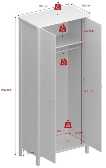 Tromso Grey 2 Door Wardrobe