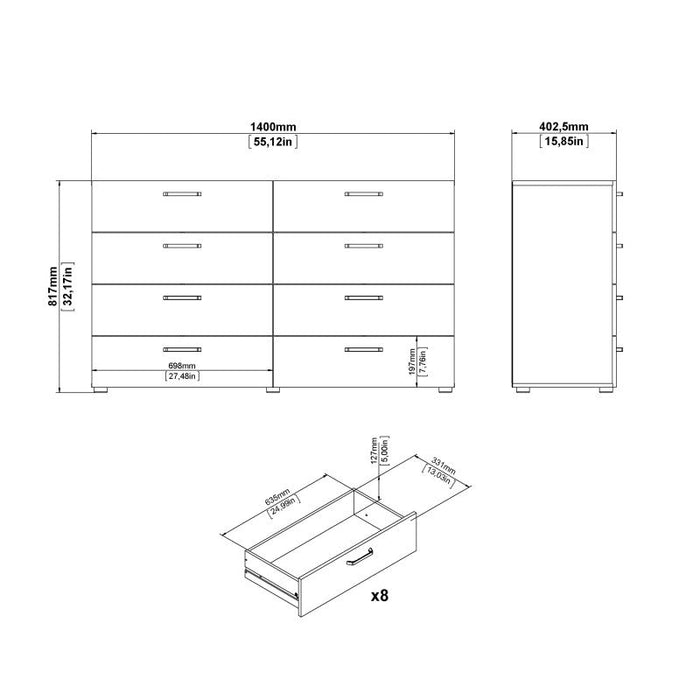 Dallas Double Dresser 8 Drawer in Rovere Gessato Dark Oak