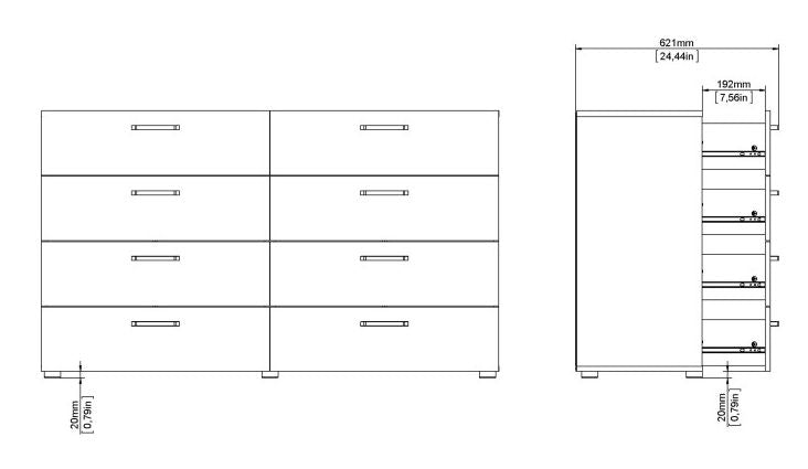 Dallas Double Dresser 8 Drawer in Rovere Gessato Dark Oak