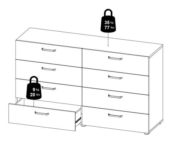 Dallas Double Dresser 8 Drawer in Rovere Gessato Dark Oak