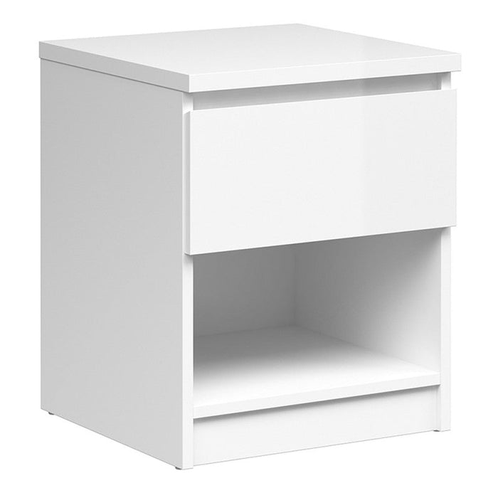 Naia 1 Drawer Bedside Cabinet in White High Gloss