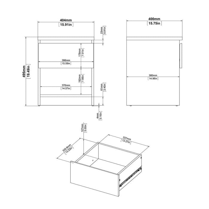 Naia Bedside 1 Drawer 1 Shelf in Concrete and White High Gloss