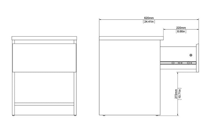 Naia Bedside 1 Drawer 1 Shelf in Concrete and White High Gloss