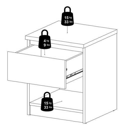 Naia Bedside 1 Drawer 1 Shelf in Concrete and White High Gloss
