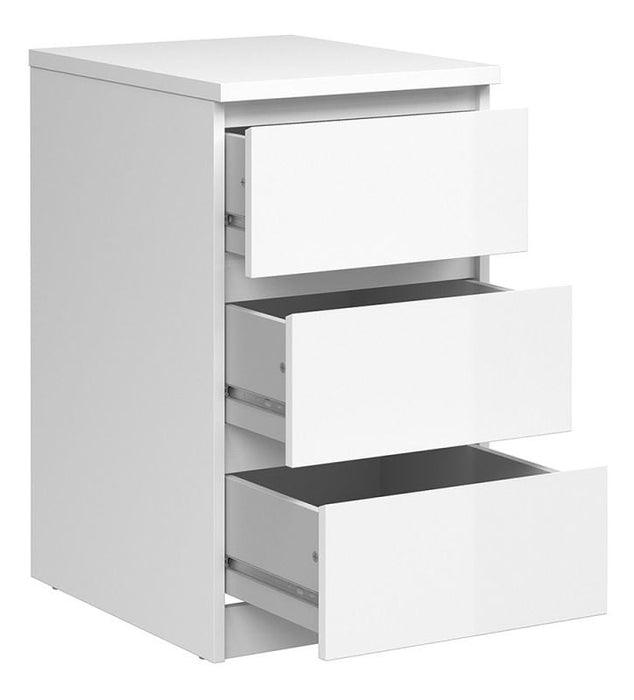 Naia 3 Drawer Bedside Cabinet in White High Gloss