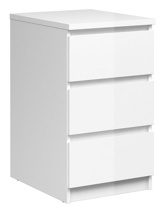 Naia 3 Drawer Bedside Cabinet in White High Gloss