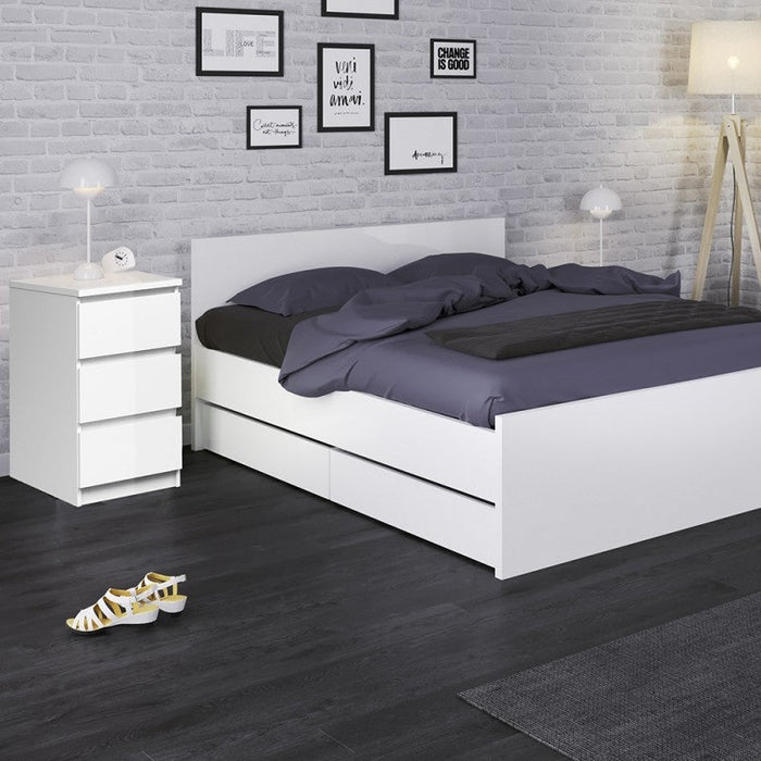 Naia 3 Drawer Bedside Cabinet in White High Gloss