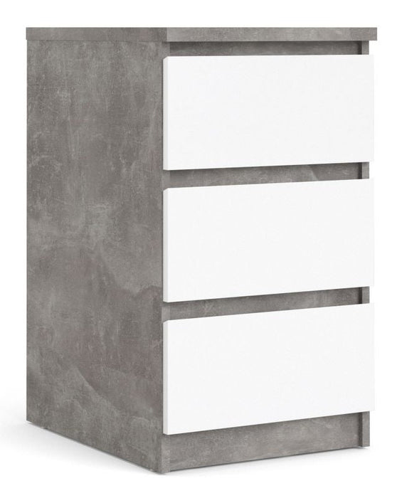 Naia Bedside 3 Drawer in Concrete and White High Gloss