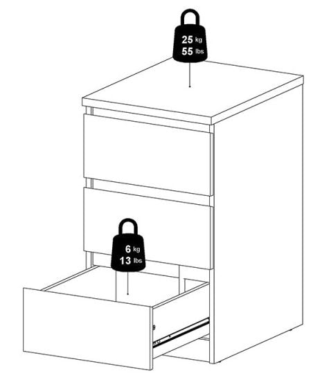 Naia Bedside 3 Drawer in Concrete and White High Gloss