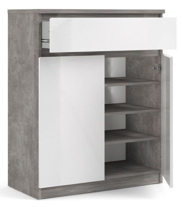 Naia Sideboard 1 Drawer 2 Door in Concrete and White High Gloss