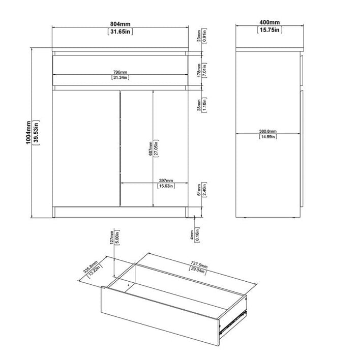 Naia Sideboard 1 Drawer 2 Door in Concrete and White High Gloss