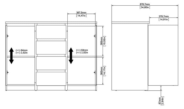 Naia Sideboard 4 Drawer 2 Door in White High Gloss
