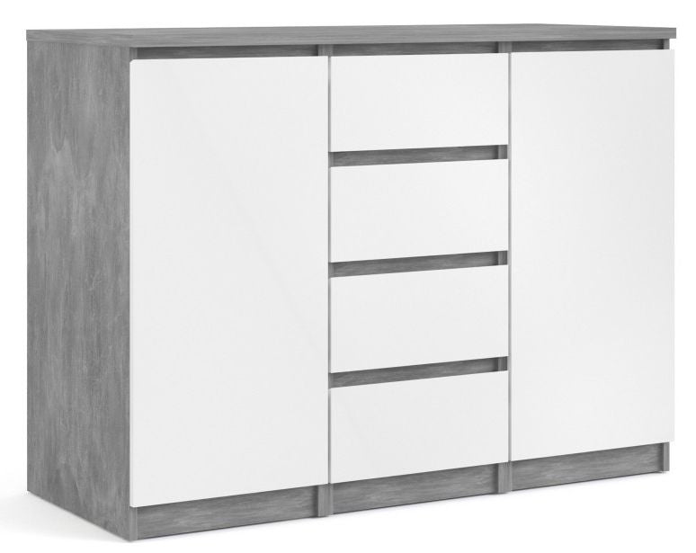 Naia Sideboard 4 Drawer 2 Door in Concrete and White High Gloss
