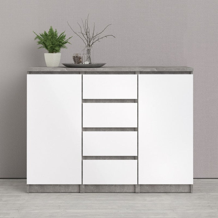 Naia Sideboard 4 Drawer 2 Door in Concrete and White High Gloss
