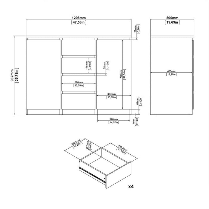 Naia Sideboard 4 Drawer 2 Door in Jackson Hickory Oak