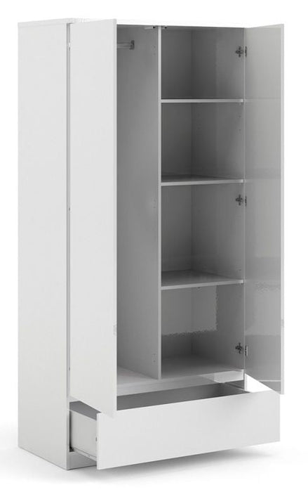 Naia Wardrobe with 2 Door 1 Drawer in White High Gloss