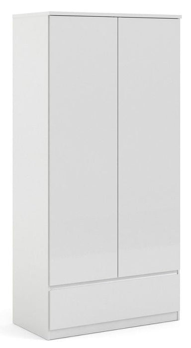 Naia Wardrobe with 2 Door 1 Drawer in White High Gloss