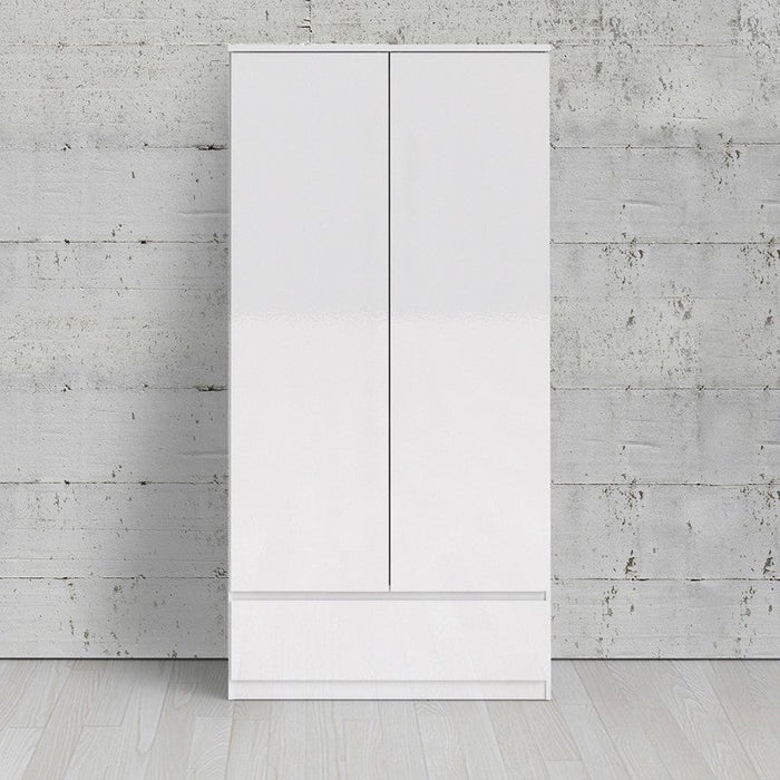 Naia Wardrobe with 2 Door 1 Drawer in White High Gloss