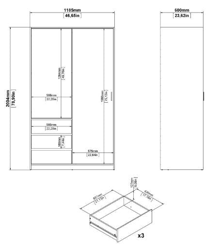 Naia Wardrobe with 1 Sliding Door 1 Door 3 Drawer in Jackson Hickory Oak