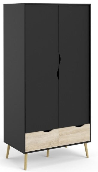 Oslo Wardrobe 2 Door 2 Drawer in Black and Oak