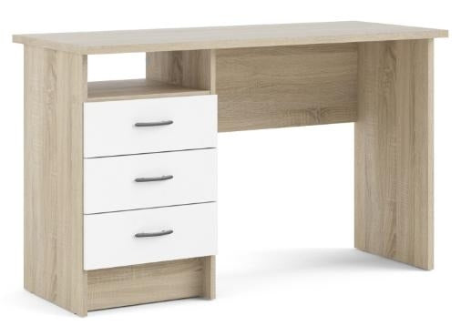 Function Plus Oak Desk 3 White Drawer