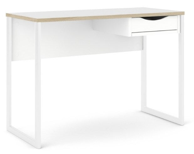Function Plus Desk 1 Drawer in White with Oak Trim