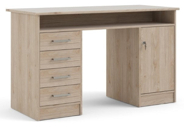 Function Plus Desk 4 Drawer 1 Door in Jackson Hickory Oak
