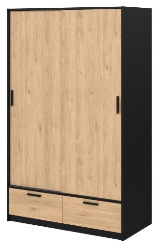 Line Wardrobe with 2 Door 2 Drawer in Black and Jackson Hickory Oak
