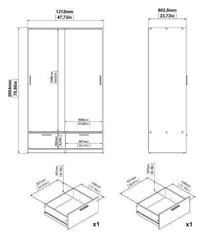 Line Wardrobe with 2 Door 2 Drawer in Black and Jackson Hickory Oak
