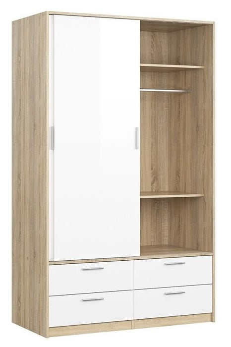 Line Wardrobe 2 Door 4 Drawer in Oak with White High Gloss