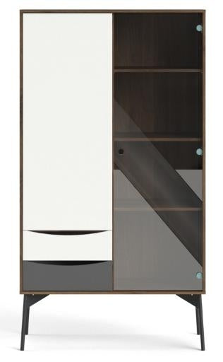 Fur China Cabinet 1 Door 1 Glass Door 2 Drawer in Grey, White and Walnut