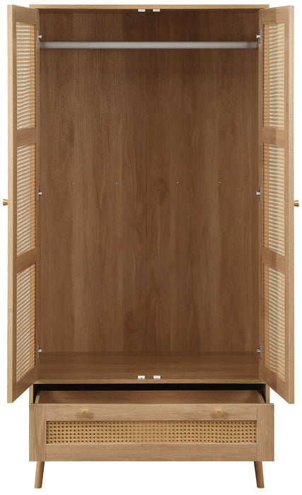 Croxley Oak Rattan 2 Door Wardrobe - 1 Drawer