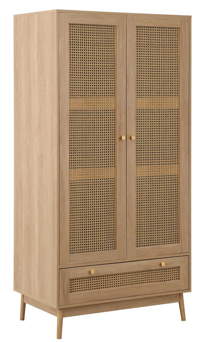Croxley Oak Rattan 2 Door Wardrobe - 1 Drawer